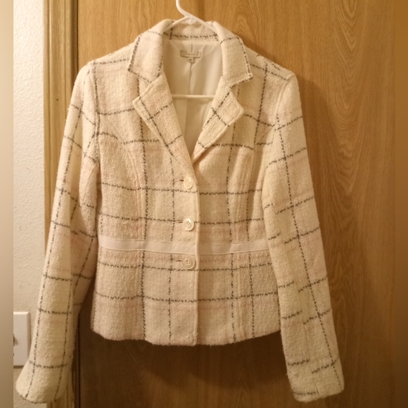 Sashimi Plaid Wool Blend Cream Pink Grey Cinched Three Button Open Cuff - Picture 11 of 11